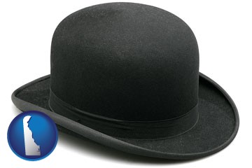 a black bowler hat, isolated on white - with Delaware icon