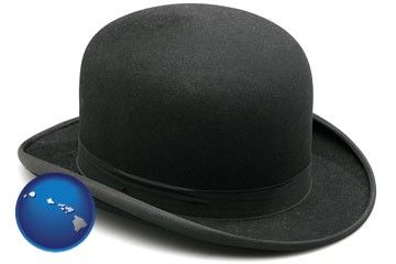 a black bowler hat, isolated on white - with Hawaii icon