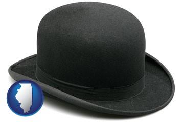 a black bowler hat, isolated on white - with Illinois icon
