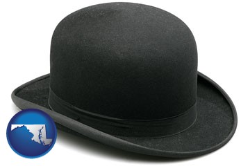 a black bowler hat, isolated on white - with Maryland icon