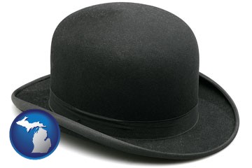 a black bowler hat, isolated on white - with Michigan icon