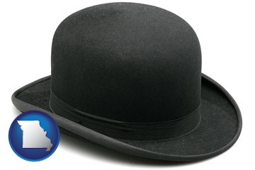 a black bowler hat, isolated on white - with Missouri icon