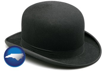 a black bowler hat, isolated on white - with North Carolina icon