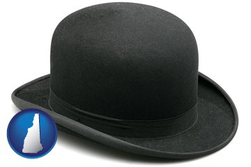 a black bowler hat, isolated on white - with New Hampshire icon