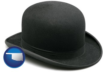a black bowler hat, isolated on white - with Oklahoma icon