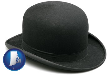 a black bowler hat, isolated on white - with Rhode Island icon