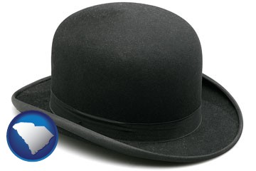 a black bowler hat, isolated on white - with South Carolina icon