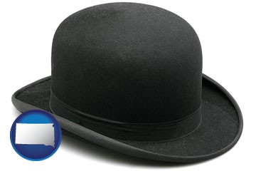 a black bowler hat, isolated on white - with South Dakota icon