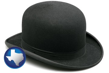 a black bowler hat, isolated on white - with Texas icon