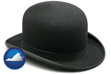 a black bowler hat, isolated on white - with Virginia icon