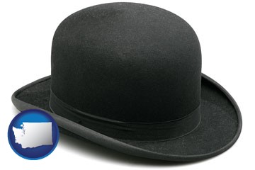 a black bowler hat, isolated on white - with Washington icon