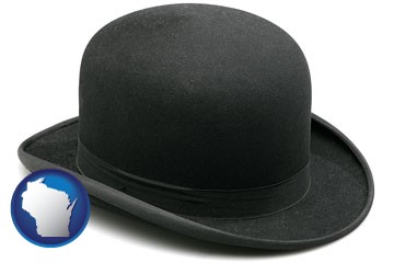 a black bowler hat, isolated on white - with Wisconsin icon