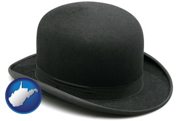 a black bowler hat, isolated on white - with West Virginia icon