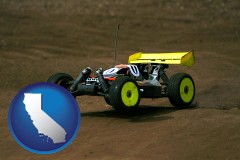 california map icon and a radio-controlled model car