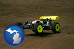 michigan map icon and a radio-controlled model car