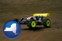new-york map icon and a radio-controlled model car