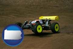 pennsylvania map icon and a radio-controlled model car