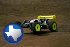 texas map icon and a radio-controlled model car