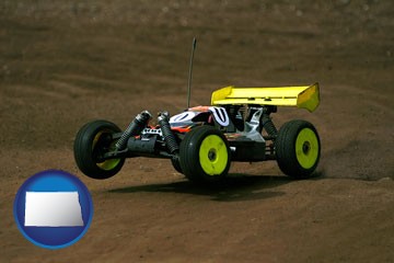 a radio-controlled model car - with North Dakota icon
