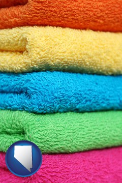 colorful bath towels - with Nevada icon