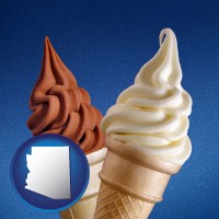 arizona map icon and soft chocolate and vanilla ice cream cones