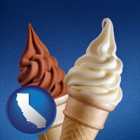 california map icon and soft chocolate and vanilla ice cream cones