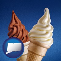 connecticut map icon and soft chocolate and vanilla ice cream cones