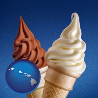 hawaii map icon and soft chocolate and vanilla ice cream cones