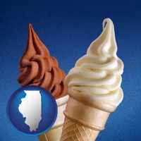 illinois map icon and soft chocolate and vanilla ice cream cones
