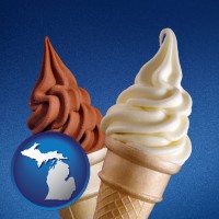 michigan map icon and soft chocolate and vanilla ice cream cones