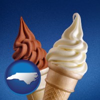 north-carolina map icon and soft chocolate and vanilla ice cream cones