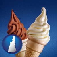 new-hampshire map icon and soft chocolate and vanilla ice cream cones