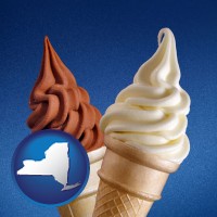 new-york map icon and soft chocolate and vanilla ice cream cones
