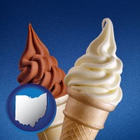 ohio map icon and soft chocolate and vanilla ice cream cones