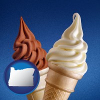 oregon map icon and soft chocolate and vanilla ice cream cones