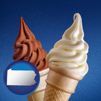 pennsylvania map icon and soft chocolate and vanilla ice cream cones