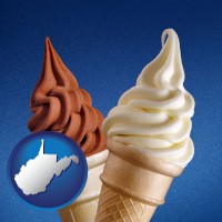 west-virginia map icon and soft chocolate and vanilla ice cream cones