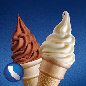 soft chocolate and vanilla ice cream cones - with California icon