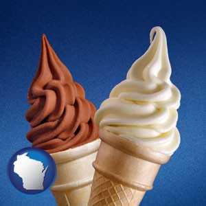 soft chocolate and vanilla ice cream cones - with Wisconsin icon