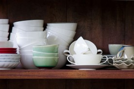 crockery on kitchen pantry shelf