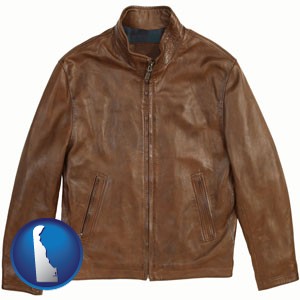 a brown leather jacket - with Delaware icon