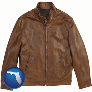 a brown leather jacket - with Florida icon
