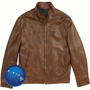 a brown leather jacket - with Hawaii icon