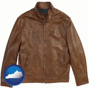 a brown leather jacket - with Kentucky icon