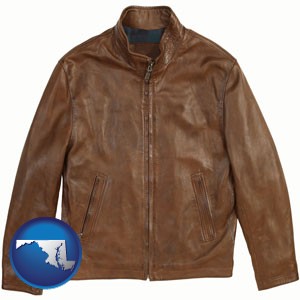 a brown leather jacket - with Maryland icon