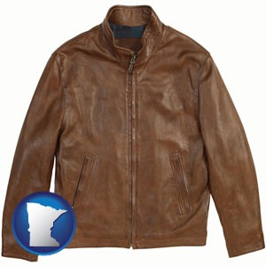 a brown leather jacket - with Minnesota icon