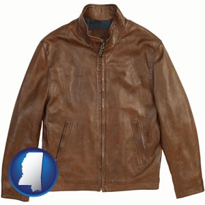 a brown leather jacket - with Mississippi icon