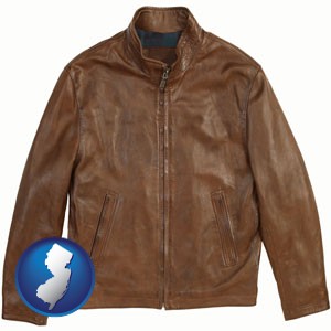 a brown leather jacket - with New Jersey icon