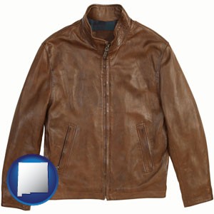 a brown leather jacket - with New Mexico icon