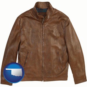 a brown leather jacket - with Oklahoma icon